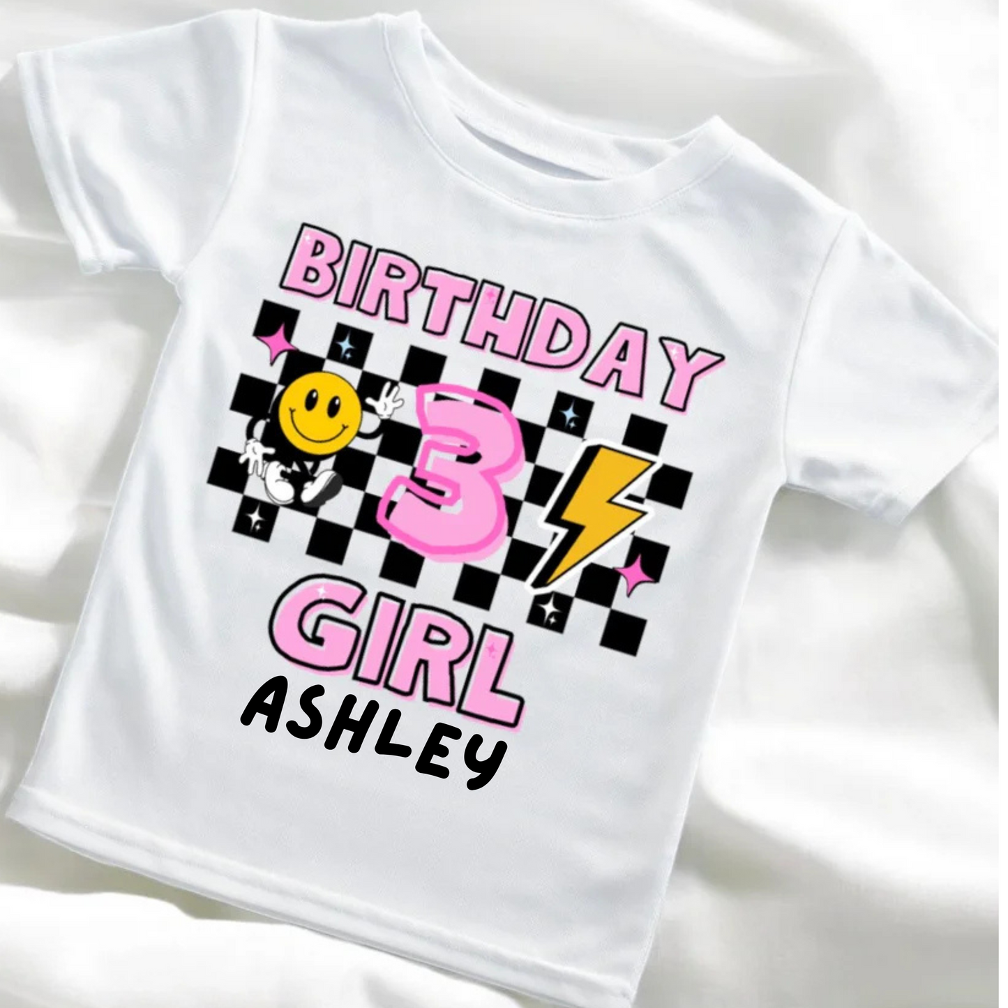Personalised Pink Retro Birthday Number T-Shirt