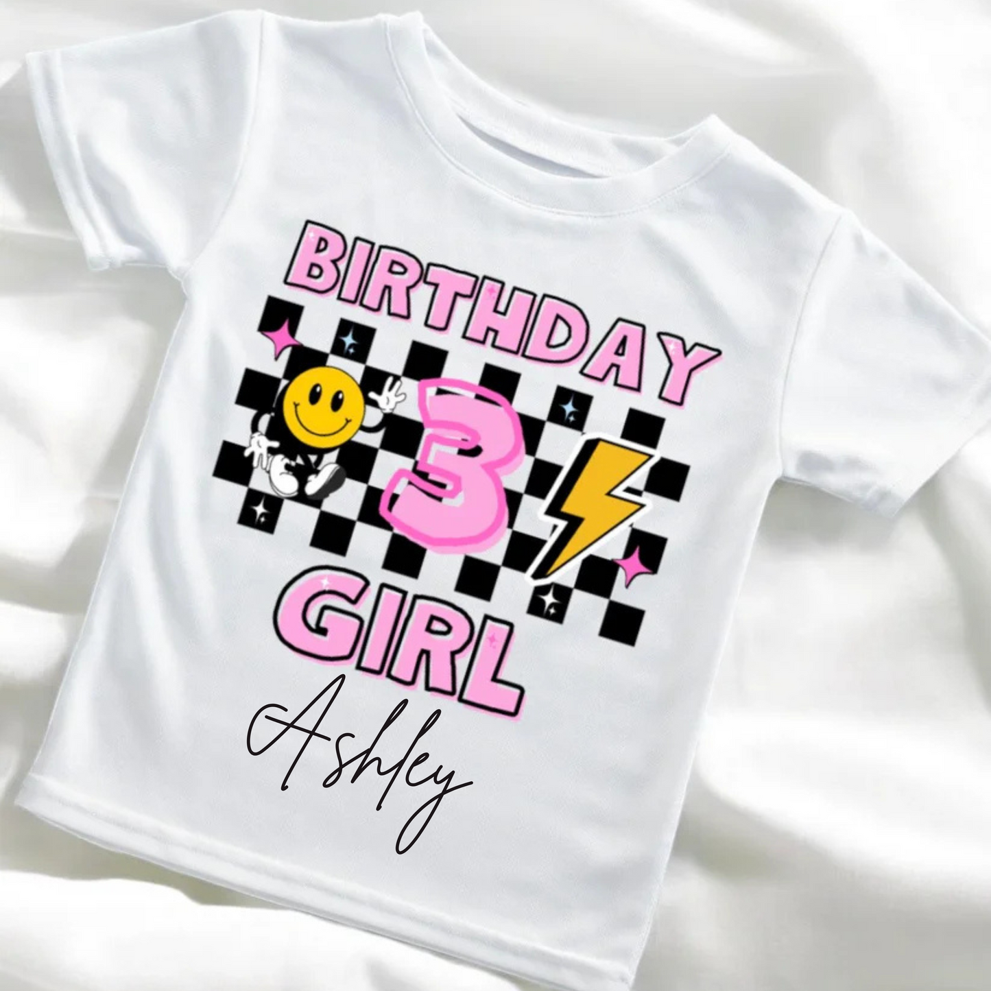 Personalised Pink Retro Birthday Number T-Shirt