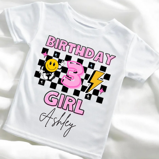 Personalised Pink Retro Birthday Number T-Shirt